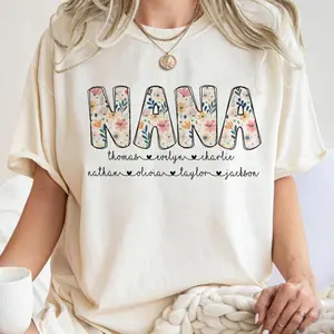 Hot new custom name, Personalized Nana Shirt with Kids Names, Grandma Shirt, Floral Nana T-Shirt, Grandma Nana Gigi Mother's Day Shirt, Nana Tee, Nana Gifts