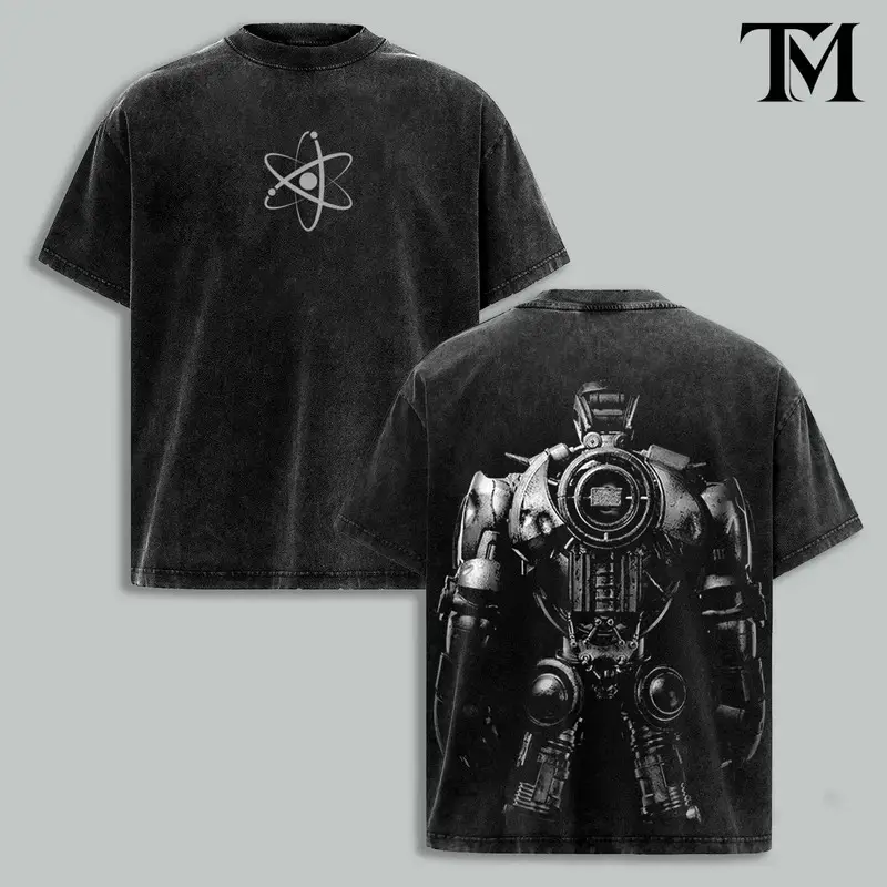 Atom The Smashing Real Steel Vintage Washed Oversized T-Shirt & Hoodie, Boxing Robot Graphic Acid Wash Heavyweight Cotton Tee, Retro Movie Streetwear, Battle Bot Fan Merch, Mechanical Fighter Shirt