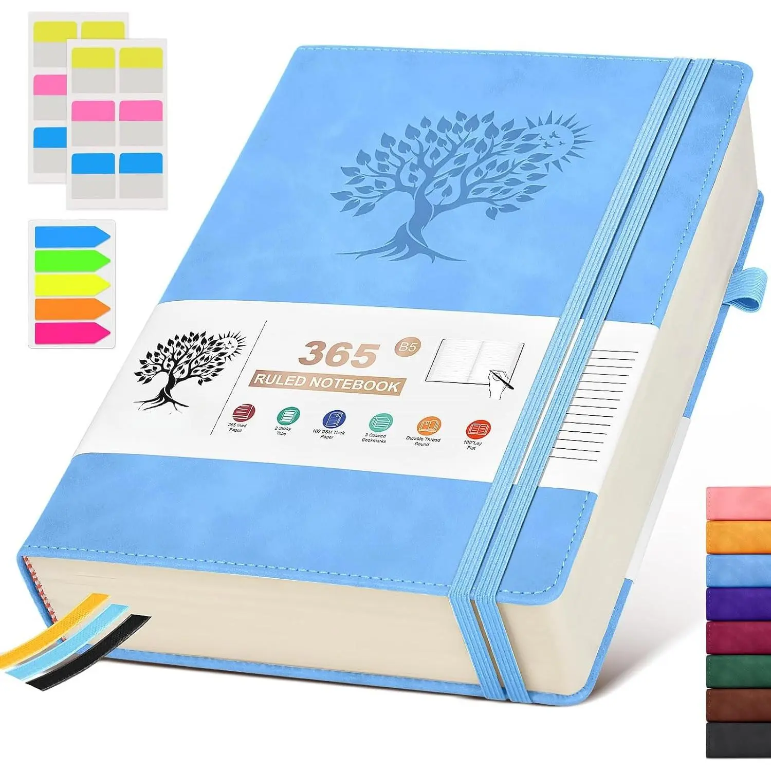 B5 Lined Journal Notebook - 365 Page Large Leather Journals for Writing Women Men,Hardcover Notebook with 100Gsm Thick Pages,Daily Diary for Travel, Work,School,College Ruled (7.6" x 10.3")