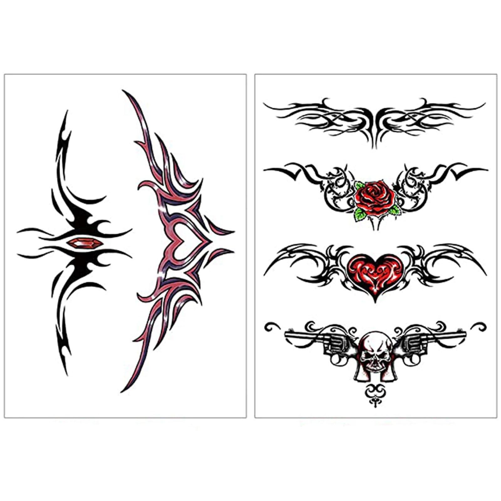 Rechal 8 Sheets Belly Tattoos Stickers Temporary Fun Waist Cover Scar Female Tattoo Waterproof for Female Women and Girls