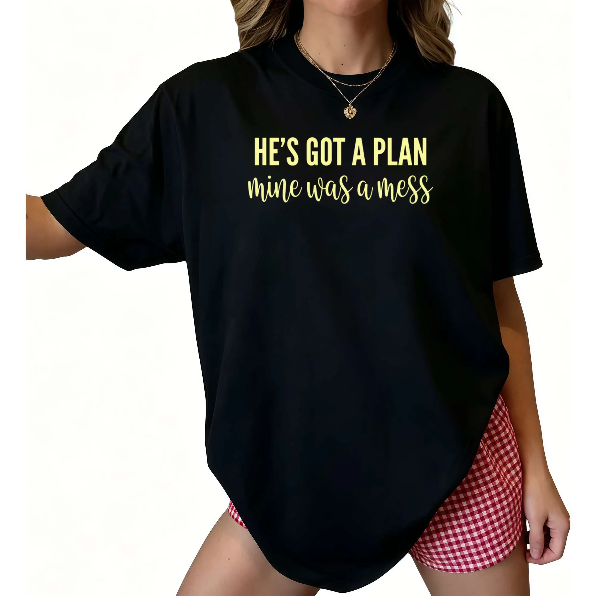 Women's Cotton Mixed Script-Block Letter Printed Relaxed Fit Top, Inspirational Phrase Garments for Church Events, Everyday Casual Meetups, Prints