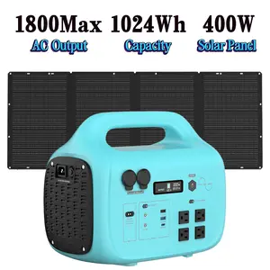 1800W Portable Power Station with 400W Solar Panel 1024Wh LiFePO4 Battery 4 AC 100W USB-C Output Solar Charging LED Lights for Camping & Emergency High-Capacity Fast-Charging