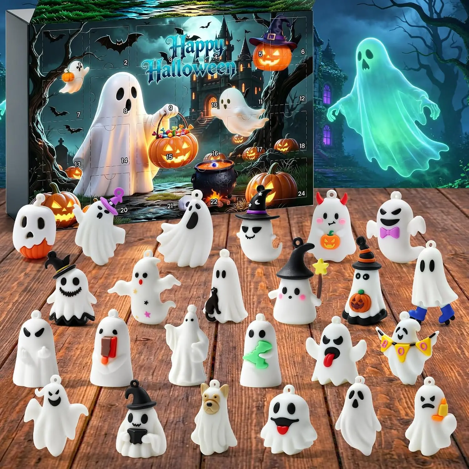 Halloween fall Gift Halloween Advent Calendar 2026, Party Favors Gifts for Kids Boys Girls in Treat of Treating Basket Stuffer with 24 Pcs Collectible Ghost Figurines Toys, 24 Days Horror Calendars for Dollhouse Decor