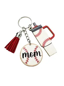Sporty Mom Gift Keychain Water Bottle Charm, Rugby Basketball Fringe Key Ring, Stylish Accessory for Women, Perfect Present Idea