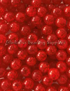 16mm Red Clear Crackled Beads, Clear Beads, Resin, Loose, Chunky, Round, Gumball, Crafting Supplies