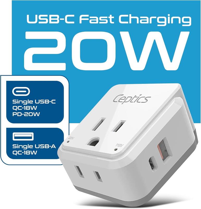 Compact 20W Europe Plug Adapter with Dual USB & USB-C - Ideal for Travel in Greece, Italy, Switzerland & More!