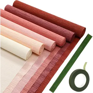 57 count Crepe Paper Flower DIY Kits 6 Rolls 35g Crepe Paper Sheets 50 count Floral Iron Wire 10 Inch x 8  1 Roll 50 Meter for Birthday Party Wedding( Series)