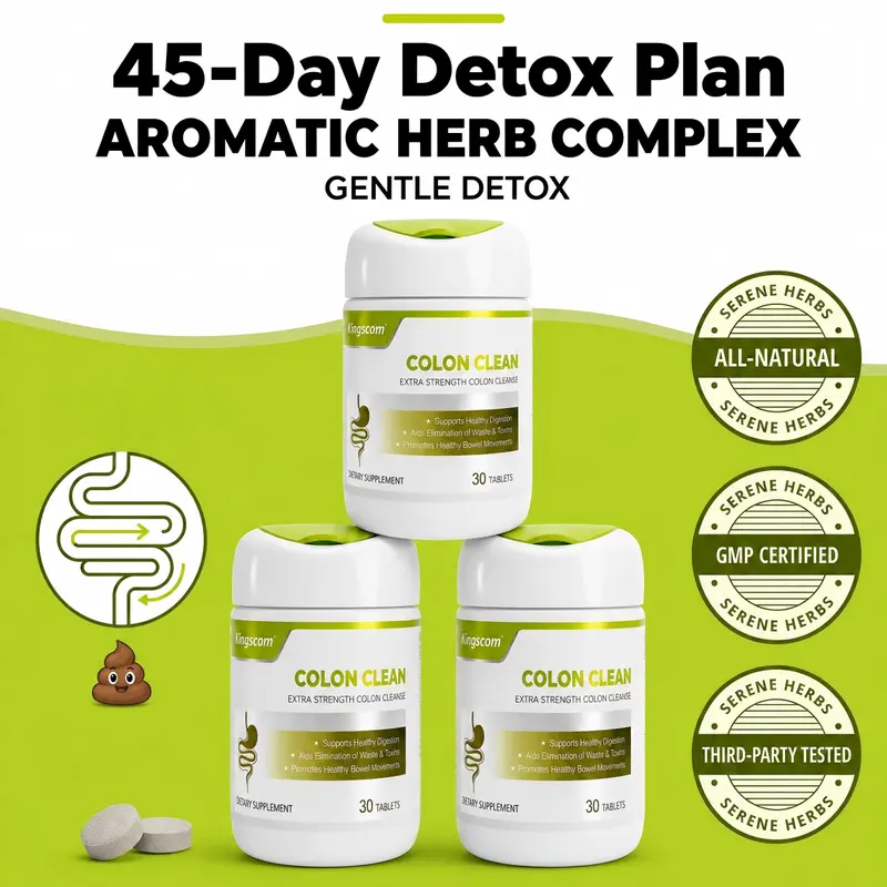 Kingscom Gut Cleaning Plan, 45-Day Deep Clean, Herb Colon Cleanse, Okra Fiber Physical Gut Cleansing, Probiotics Boost Gut Immunity
