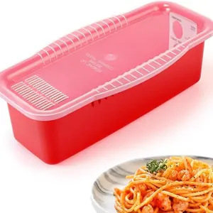 Microwave Pasta Cooker with Strainer Lid- Quickly Spaghetti Cooker- No Sticking or Waiting For Boil- Perfect Make Pasta Every Time- For Dorm, Kitchen or Office, Red, Microwavable Spaghetti Cooker with Drainer