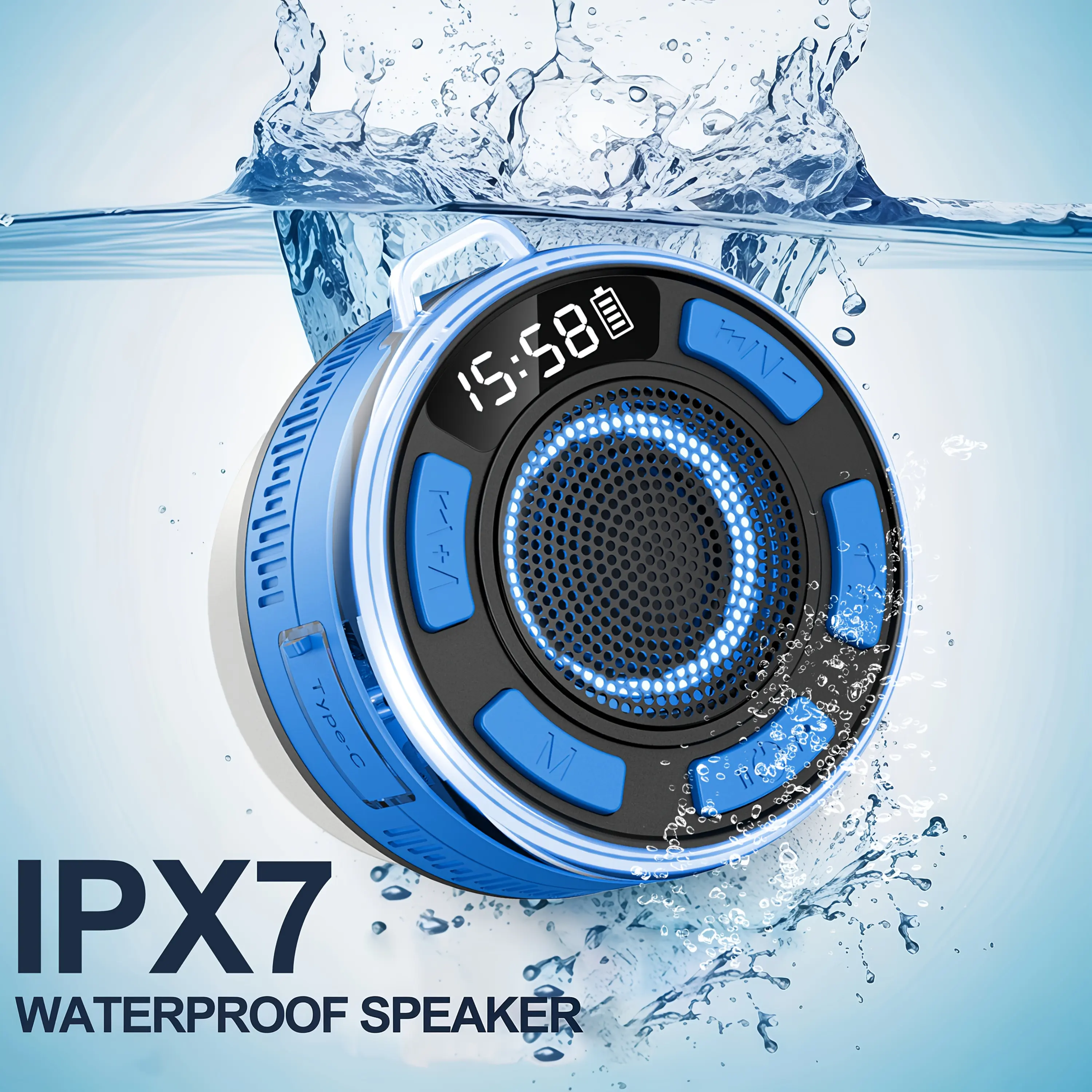 Wireless Shower Speaker with Audios Support - Portable 5W 45mm Dynamic Driver Speaker, Suction Cup, Time Display, Dynamic LED Lights, Stereo Pairing, Built-in Microphone, HFP/A2DP/AVRCP Compatibility, Hands-Free Calling for Bathroom, Mobile Use