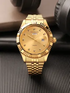 RICECGO Men's Quartz Casual Watch, Durable Watch, Quartz Analog Wristwatch, features a dial with diamond hour markers, Hardlex Glass, and dual calendar display. Powered by a quartz movement, it offers durability with understated luxury styling