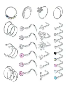 Simple Elegant Rhinestone Decor Nose Ring, Gift for Wife, Nose Studs for Women, Body Jewelry for Party, Daily Clothing Decor, Exquisite Jewelry for Gift