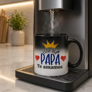 Secret Reveal "Happy Father's Day" Magic Coffee Cup| Regalo Para Papá Esposo Abuelo, Crown Heart Heat Sensitive Color Changing Mug, Unique Spanish Father's Day Birthday Present from Daughter Son, 11oz Hot Drinkware