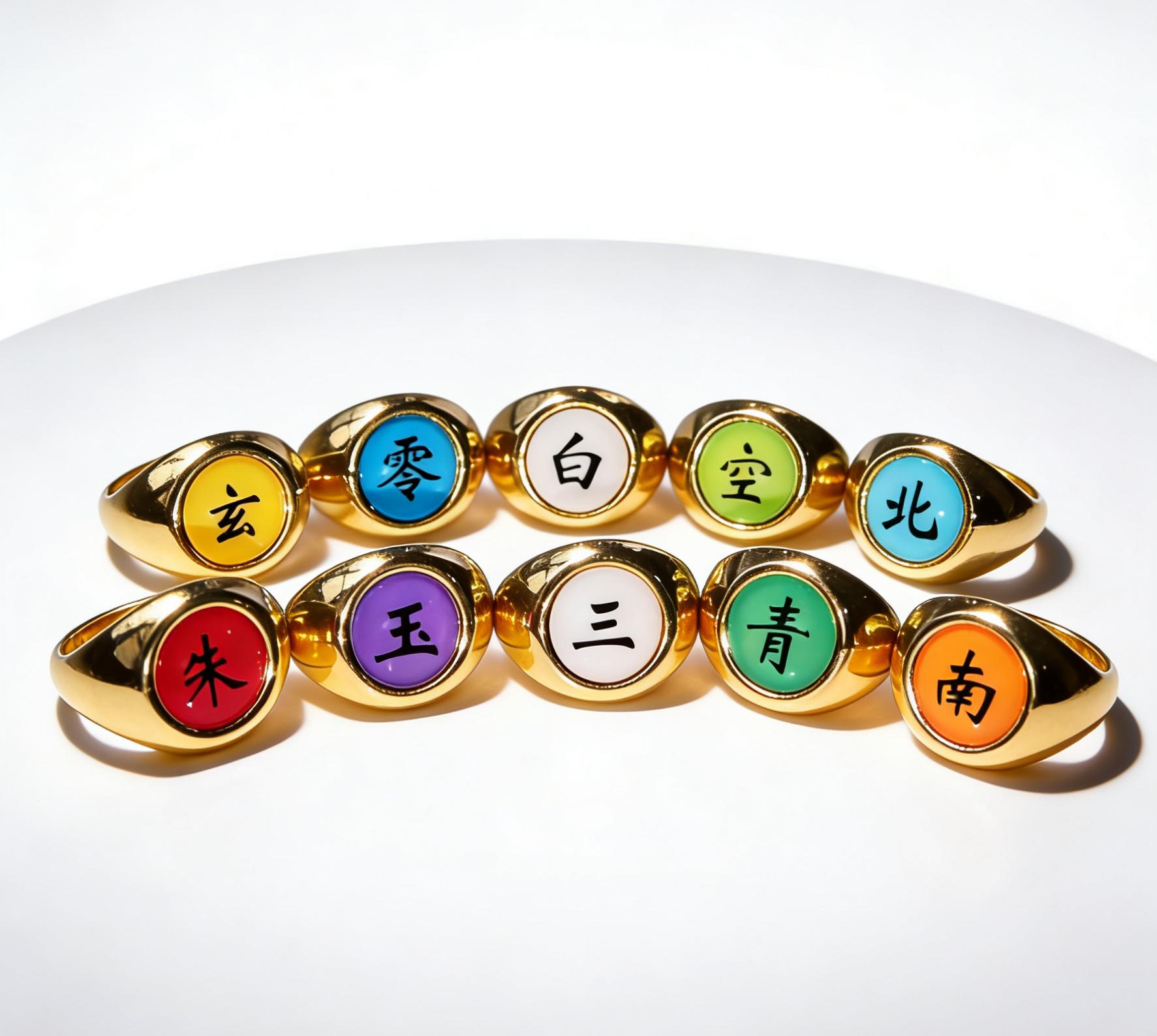 Naruto Akatsuki Rings Set 10Pcs Anime Cosplay Rings with Necklace Chain 2-in-1 Wearable Jewelry Gift for Naruto Fans