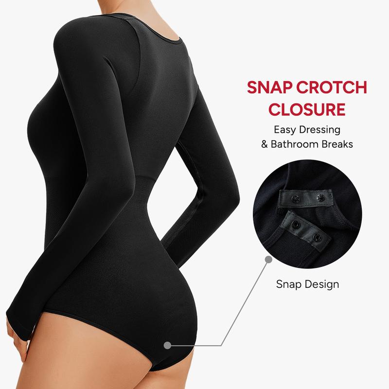 Nebility Women's Seamless Round Collar Long Sleeve Bodysuit Basic Stretch Jumpsuit Minimalist Plain Shapewear Womenswear Nebility Women's Seamless Round Collar Long Sleeve Bodysuit Basic Stretch Jumpsuit Minimalist Plain Shapewear Womenswear