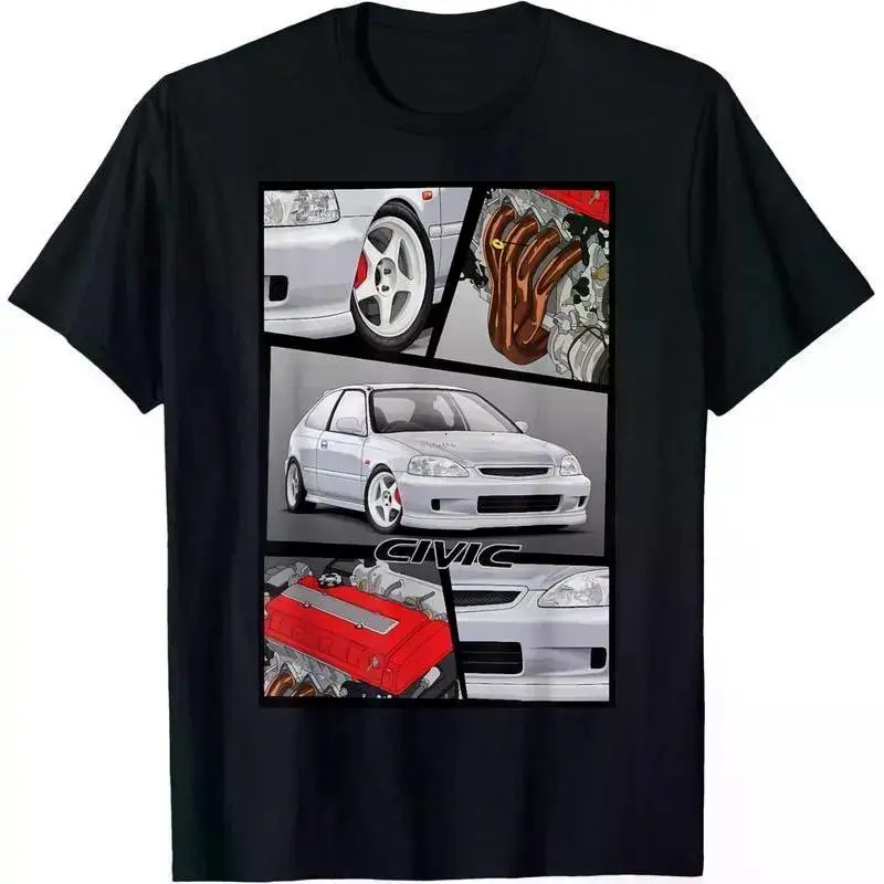 100% Cotton Unisex Civic EK B16 Engine Type R Japanese Car T-Shirt, Adult & Youth Graphic Tee, Car Enthusiast Holiday Shirt, JDM Automotive Outfit, Trendy Racing Xmas Top, Holiday Party Graphic Tee