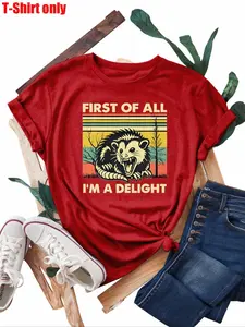 Women's Plus Size Retro Mouse Print Crew Neck Short Sleeve T-Shirt - Casual Summer Fitted Top