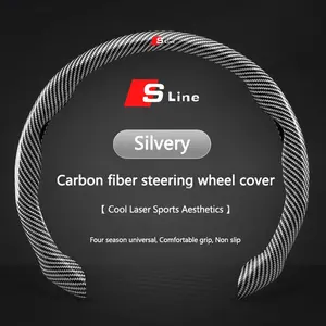 38cm Carbon Fiber PVC Car Steering Wheel Cover, Breathable Anti Slip, for Audi Sline A6 C5 C6 C7 C8 A4 B5 B6 B7 B8 B9 S3 S4 S5 Q3 8u Q5 8r