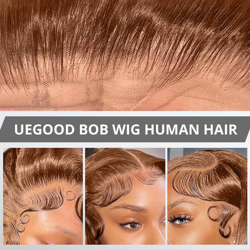 200% Density Brown Bob Wig Human Hair 13x4 HD Lace Frontal Short Straight Lace Front Bob Wigs For Black Women Chocolate Brown Human Hair Wig Pre Plucked Glueless Side Part Chocolate Brown Wig 10 Inch