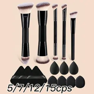5/7/12/15pcs Makeup Brush Set, 5 Makeup Brushes + 10 Powder Puffs, High-End Dual-Head Multi-Functional Face Makeup Brushes, Soft Fiber Hair