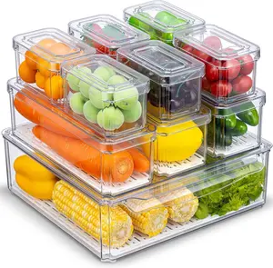 10 Pack Stackable Refrigerator Organizer Bins with Lids for Storage Clear Containers for Kitchen, Food, Drinks, Vegetable Storage