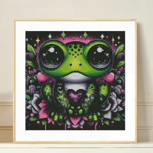 Frog Pattern Cross Stitch Kit, DIY Cross Stitch Kit for Beginner, Cross Stitch Printed Canvas, Wall Decor for Home Living Room Bedroom