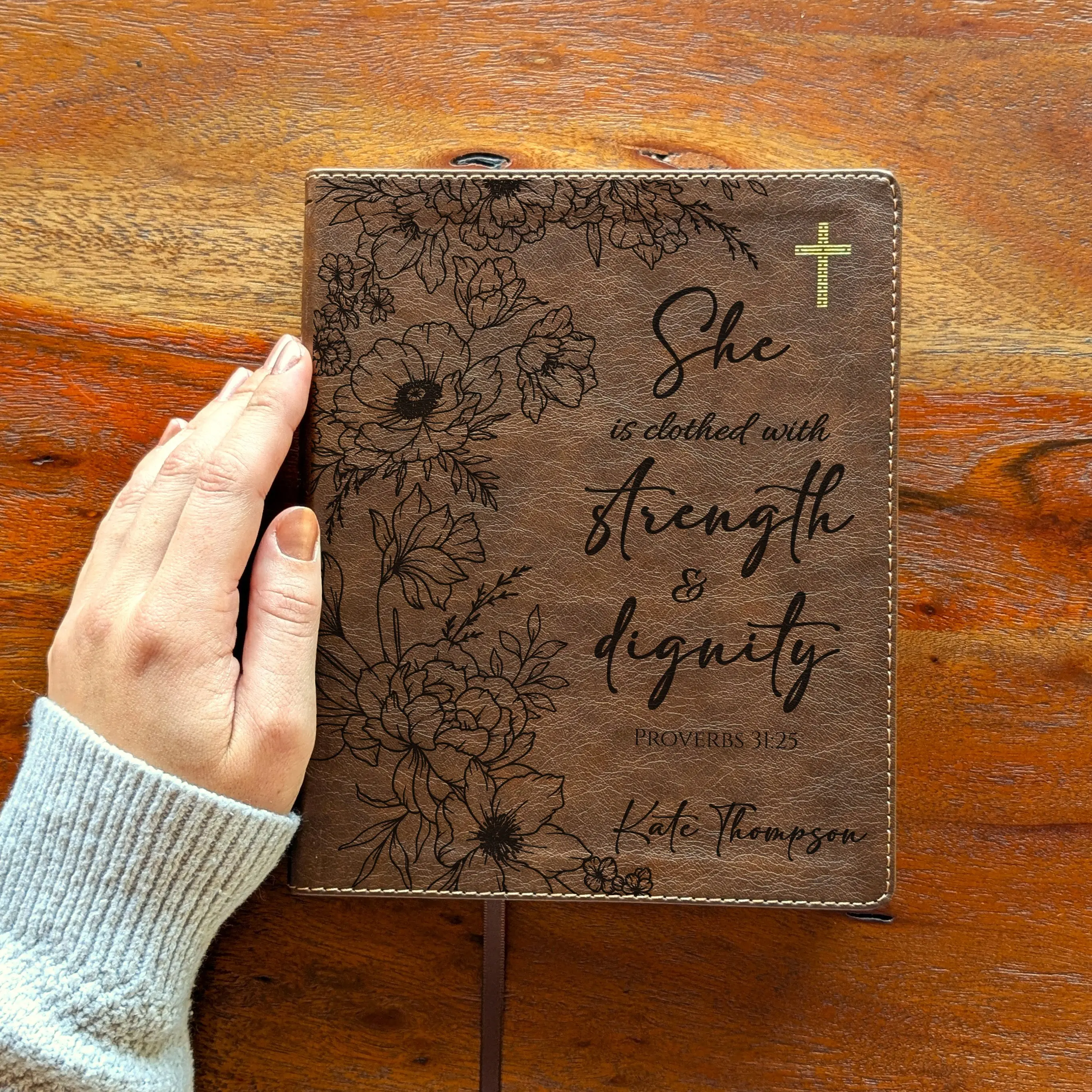 Personalized NIV Journal the Word Bible – Double Column Brown | Peony Proverbs