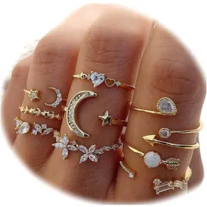 Boho Retro Stackable Rings Sets for Women Knuckle Joint Finger Knuckle Nail Ring Sets Moon Stars Stack Preppy Statement Rings Cute Trendy Stuff Jewelry