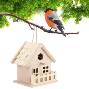 Wooden Birdhouse Kit, Unpainted Bird Nest DIY Kit, for Garden Balcony Decoration, Outdoor Natural Style Bird House (18x15x12cm / 7.1x5.9x4.7in)