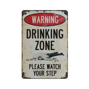 Funny Drinking Zone Metal Bar Sign - Vintage Style Sign - 8×12 Inch Wall Art for Home, Home Bar Living Room Garage & Man Cave summervibes