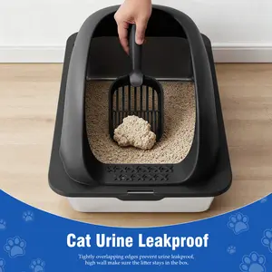 24in Stainless Steel Cat Litter Box with Lid Large Cat Litter Box for Cats High Wall Sides Anti-Urine Leakage Easy Cleaning Scoop and Mat Included