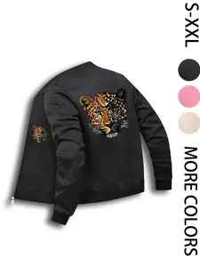 Women's Tiger Leopard Print Bomber Jacket, Lightweight Zipper Coat, American Street Style, Casual & Streetwear, All Seasons