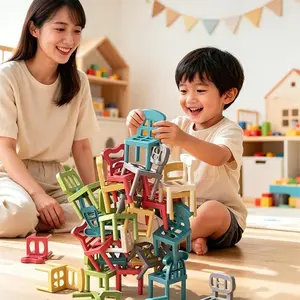 Chair Stacking Game, Balance Challenge Blocks, Kids Interactive Tabletop Toy, Parent-Child Fun, Educational Stack Puzzle