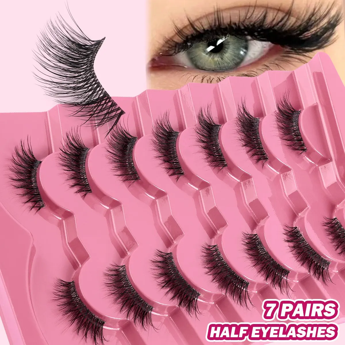 MAGEFY 7 Pairs Natural Wispy Half Eyelashes - C Curl 3D Faux Mink Lashes with Ultra-Thin Invisible Band, Lightweight & Reusable, Soft Handmade Layered Design, Natural Voluminous Look for Daily Nude Makeup, Dating, Office & Daily Wear