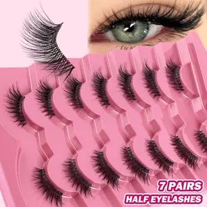 MAGEFY 7 Pairs Natural Wispy Half Eyelashes - C Curl 3D Faux Mink Lashes with Ultra-Thin Invisible Band, Lightweight & Reusable, Soft Handmade Layered Design, Natural Voluminous Look for Daily Nude Makeup, Dating, Office & Daily Wear