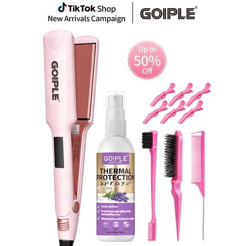 Goiple Hair Straightener and Curler Flat Iron - Ceramic Coating, EU Plug, Smooth Silky Straight/Bouncy Curls/Coils, Adult Salon-Barber Shop Hair Tool, Winter Lavender Gift Set for Daily Styling
