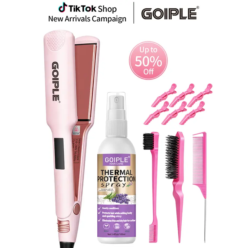 Goiple Hair Straightener and Curler Flat Iron - Ceramic Coating, EU Plug, Smooth Silky Straight/Bouncy Curls/Coils, Adult Salon-Barber Shop Hair Tool, Winter Lavender Gift Set for Daily Styling
