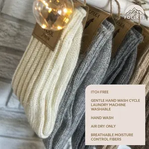 Follkee Alpaca Organic Wool Socks Fall Winter Hiking, Trekking Great Gift Idea, Cozy Socks, Fuzzy Socks, Natural Organic Socks, Earthing