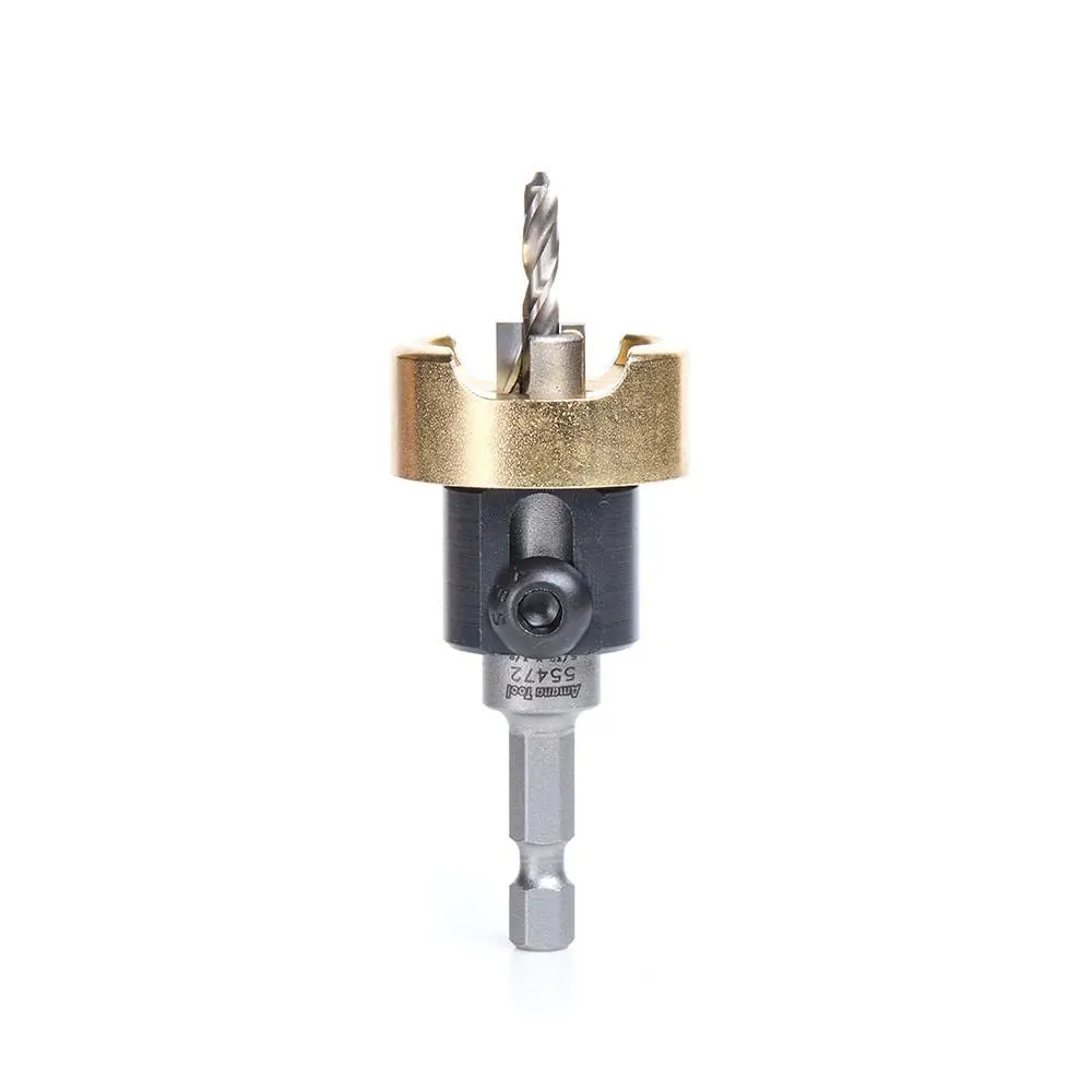 Amana Tool 55472 Carbide Tipped Counterbore with No Burning and No Marring Adjustable Depth Stop with No-Thrust BB, 3/8 D x 5/32 Drill D x 1/4 Inch Quick Release Hex SHK