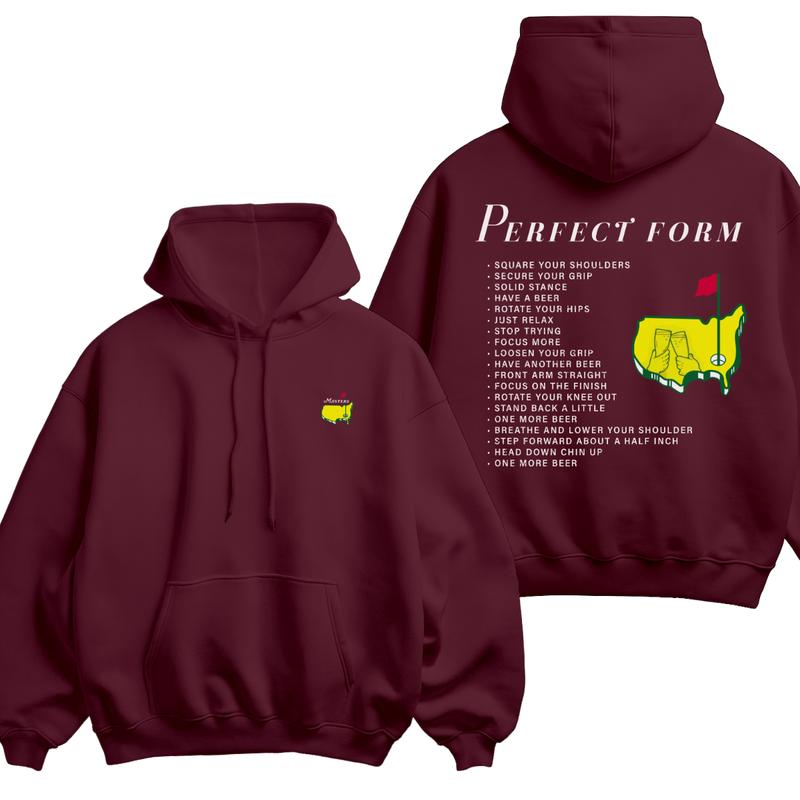 Perfect Form Golf Hoodie, 2025 Masters Tournament Graphic Tee For Men Women, Funny Beer Quote Design Pullover, Menswear Womenswear Outfit