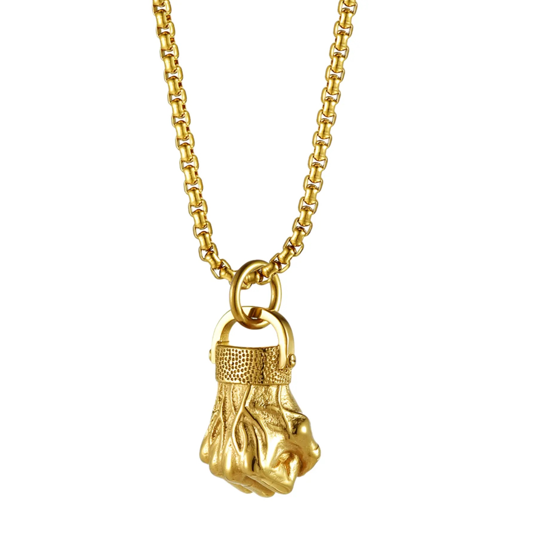 OIDEA Men's Biker Chain Jewelry Necklaces, Heavy Stainless Steel Fist Pendant (1.3-Inch) on a 22-Inch Wheat Chain, Vintage Strength Symbol for Gym-Goers, Everyday Wear, 1.3 Inches