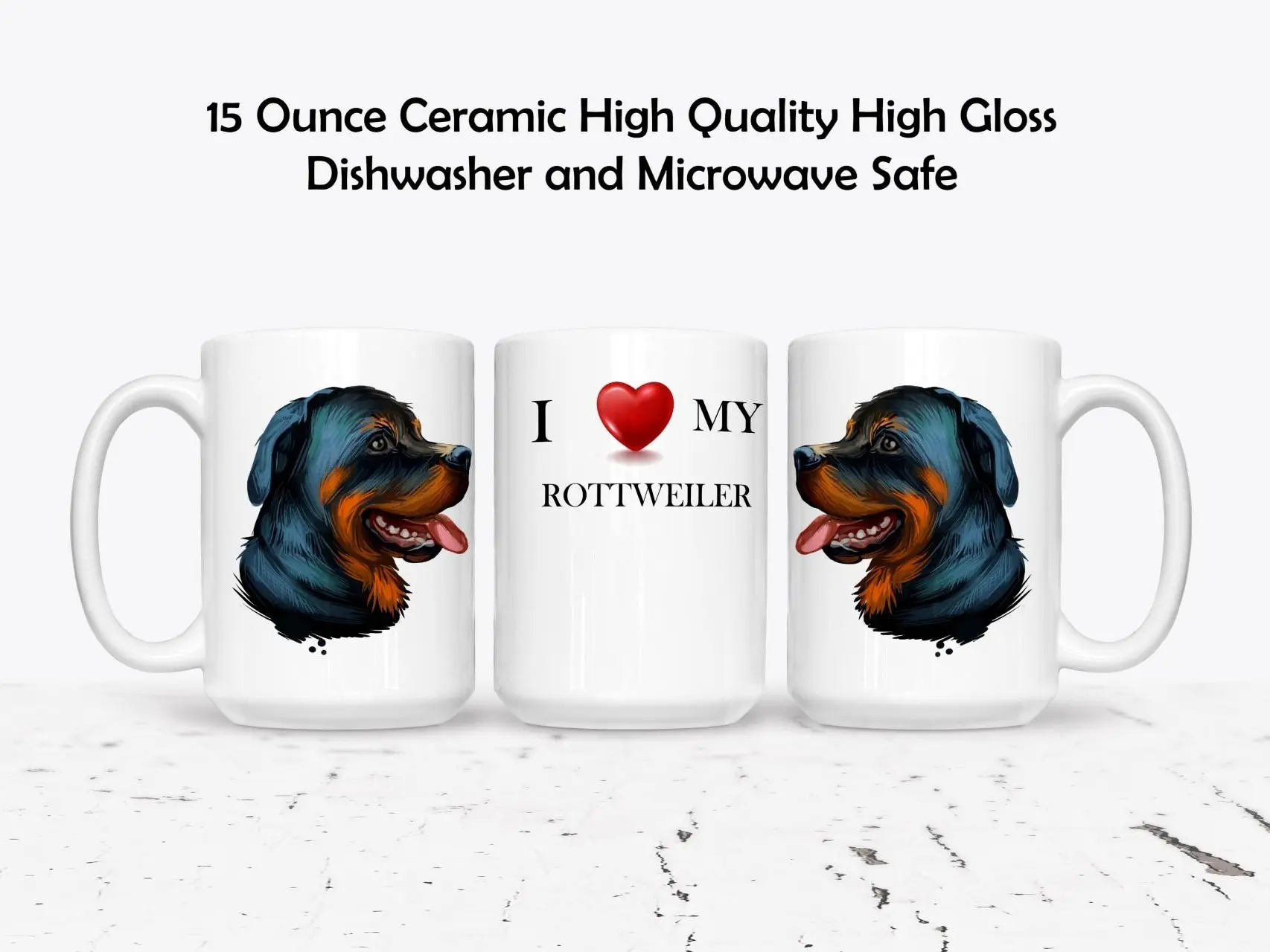 Rottweiler Custom Love My Dog Drinkware 11 or 15 Ounce Ceramic High Gloss Dishwasher Microwave Safe Mug Personalized with Pet's Name by The Brightener Group