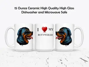 Rottweiler Custom Love My Dog Drinkware 11 or 15 Ounce Ceramic High Gloss Dishwasher Microwave Safe Mug Personalized with Pet's Name by The Brightener Group