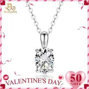 Delzzad 1ct Oval Prong Pendant VVS Synthetic Moissanite S925 Women Solitaire Necklace Chain Perfect for Any Occasion & Everyday Wear Birthday Anniversary Mother's Day Christmas Gifts