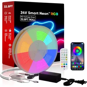 24V Neon Rope Lights  APP Control Music Sync, 32.8FT/10M RGB Neon LED Strip Lighting for Indoor Outdoor Bedroom Gaming Light, Color Changing Dimmable Flexible IP65