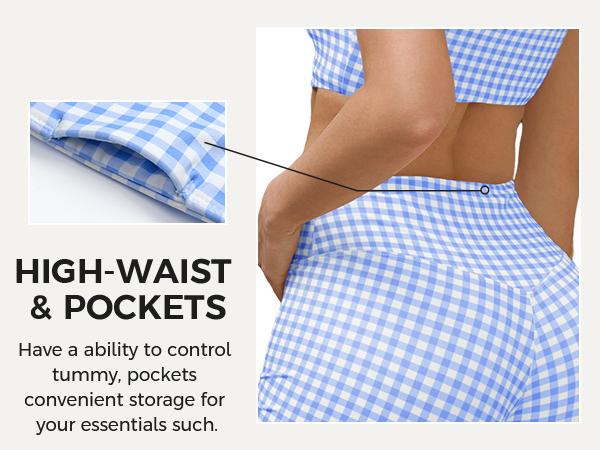 Aoysky Womens Workout Gingham 2 Piece Outfits Padded Open Back Crop Tank High Waist Seamless Sports Shorts Sets Casual Yoga Matching Sets S-XXL