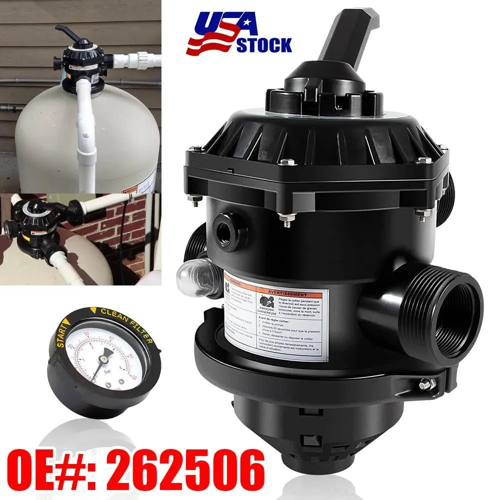 262506 Top Mount Multiport Valve, 1.5-in 6-Way Clamp Style Water Control Valve for Pentair Pool/Spa Sand Filter, Includes Clamps