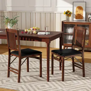 COSTWAY - Set of 2 Foldable Upholstered Kitchen Chairs with Padded Seat-Brown