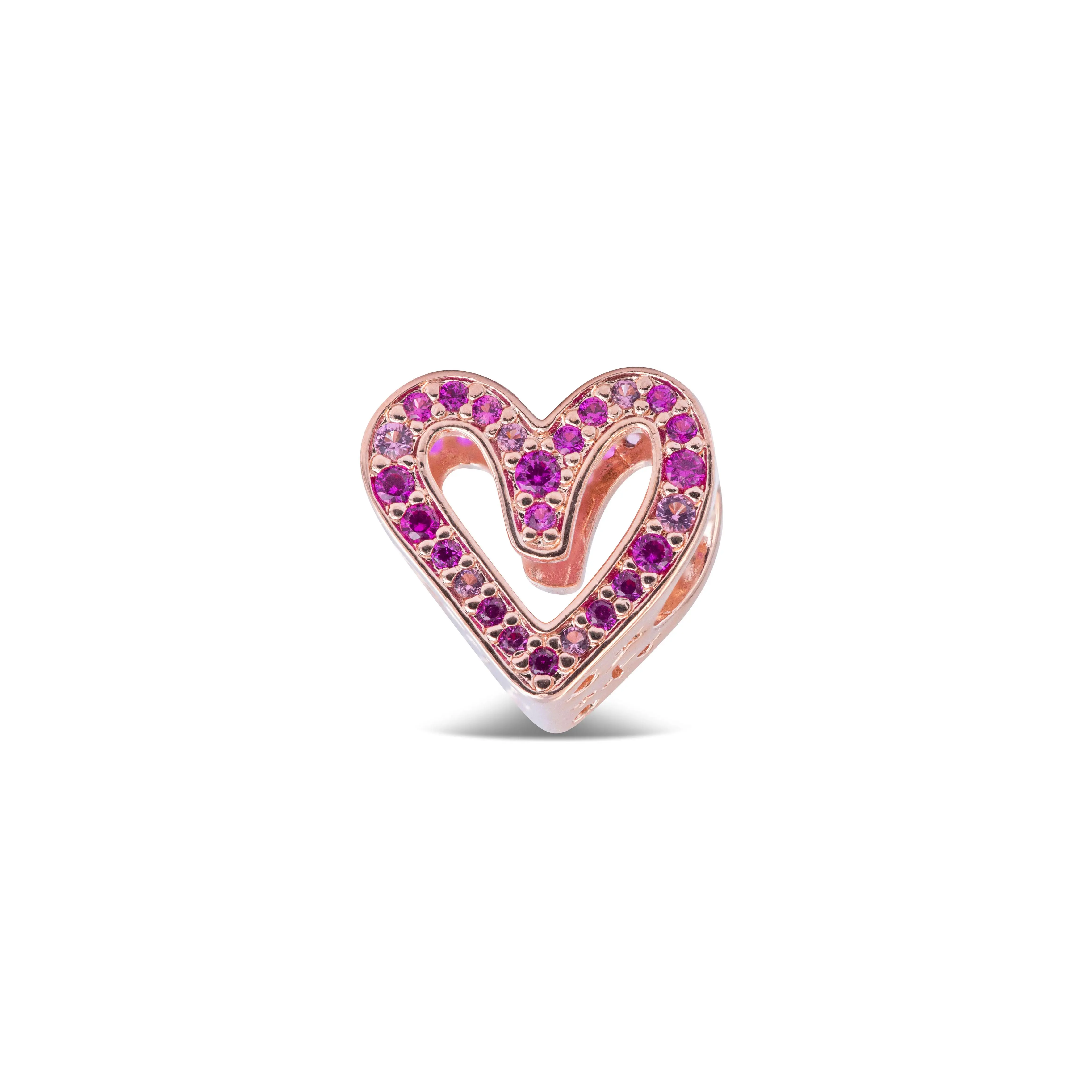 Pandora Sparkling Ruby Red & Pink Freehand Heart Charm 788692C02