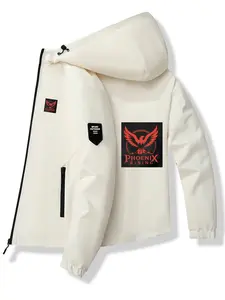 Phoenix Hooded Jacket, Polyester Fabric, Printed Design, Casual Slim Fit, Spring & Fall Fashion, Daily Wear Outerwear